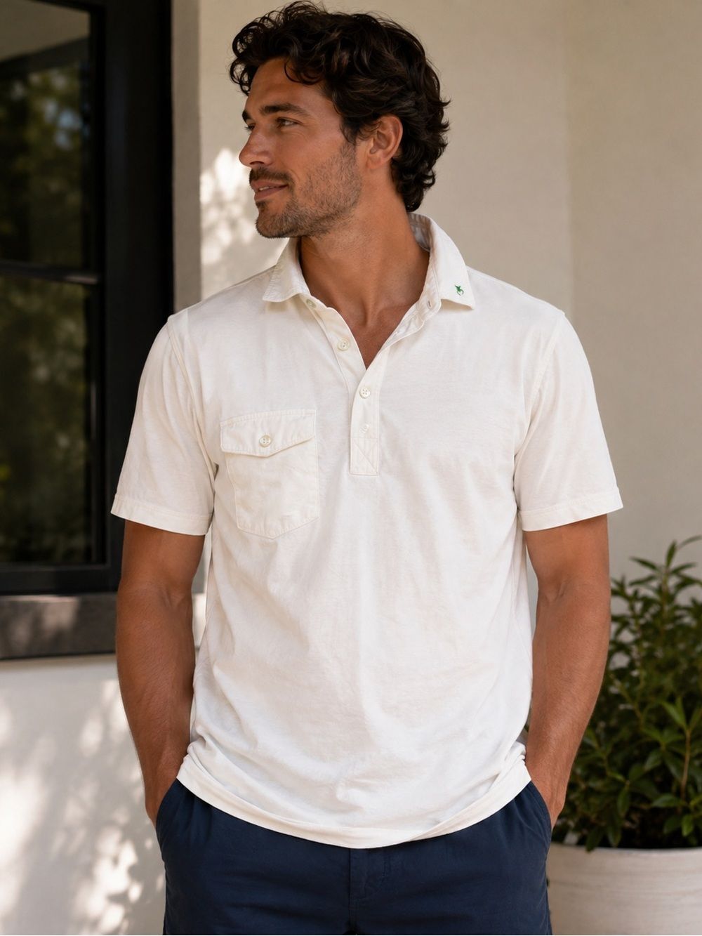 Linksoul Tommy Fuji Men’s Polo Shirt White Short Sleeve Pocket Golf Size S
